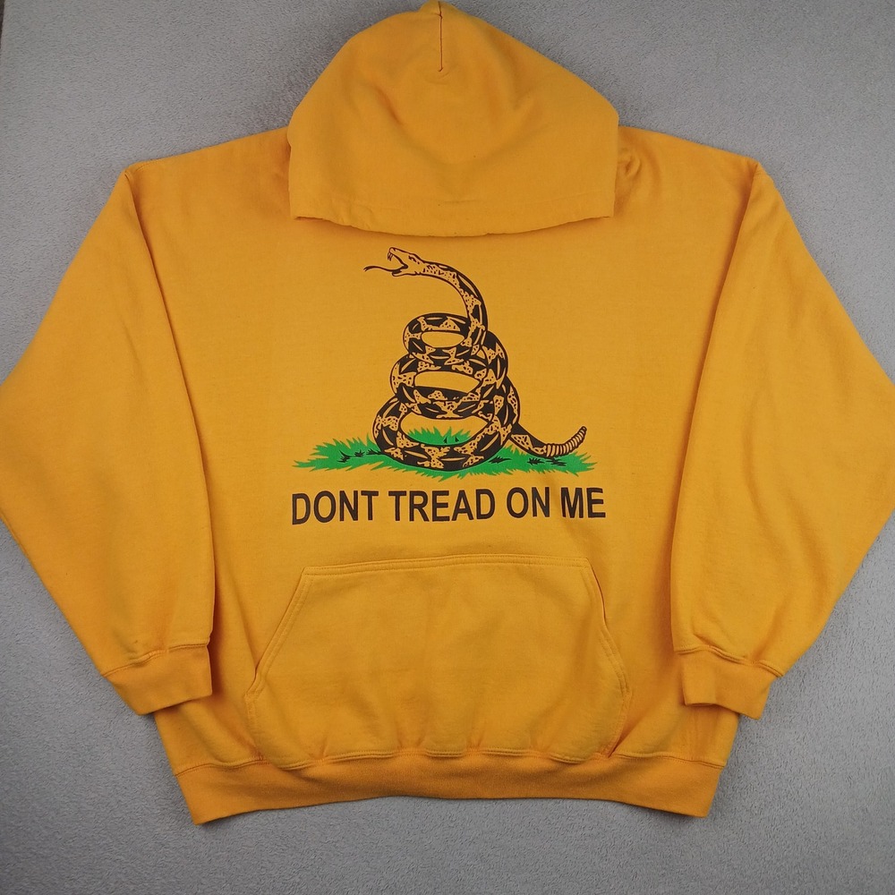 Dont Tread On Me Gildan Hoodie Mens 2XL Yellow Gadsden Flag Graphic Sweatshirt